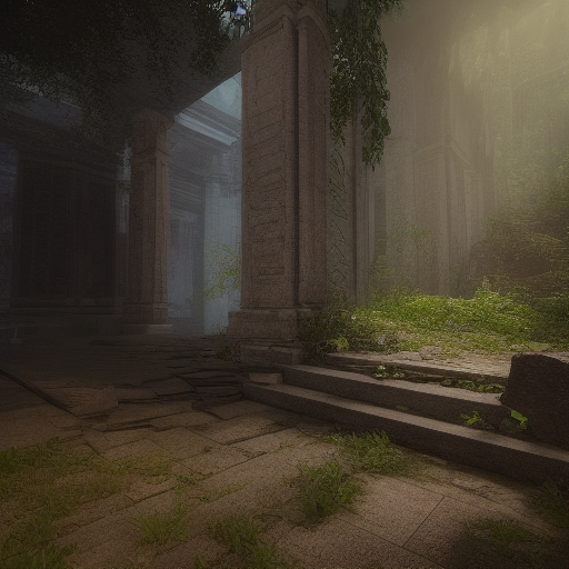 "temple in ruines, forest, stairs, columns, cinematic, detailed, atmospheric, epic, concept art, Matte painting, background, mist, photo-realistic, concept art, volumetric light, cinematic epic + rule of thirds octane render, 8k, corona render, movie concept art, octane render, cinematic, trending on artstation, movie concept art, cinematic composition , ultra-detailed, realistic , hyper-realistic , volumetric lighting, 8k –ar 2:3 –test –uplight"